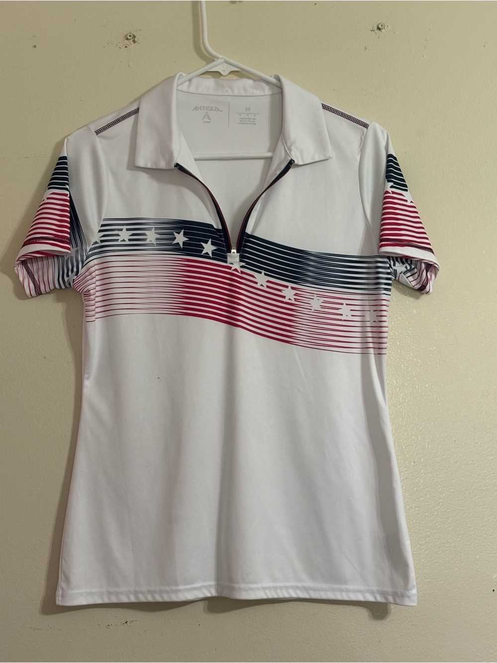 Antigua White Short-Sleeve Patriotic Golf Polo with Red & Navy Star Stripe